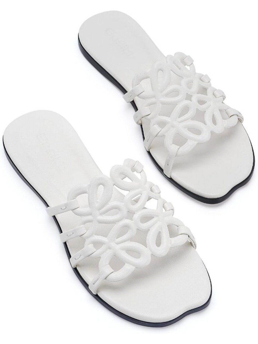 Women's White Rubber Ankle Strap Open Toe Flats Slip On Comfortable Shoes